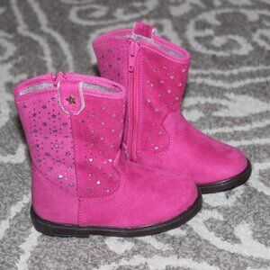 New Toddler Girls Just Buds Fuchsia Hot Pink Cowgirl Boots Faux Suede Stars sz 6